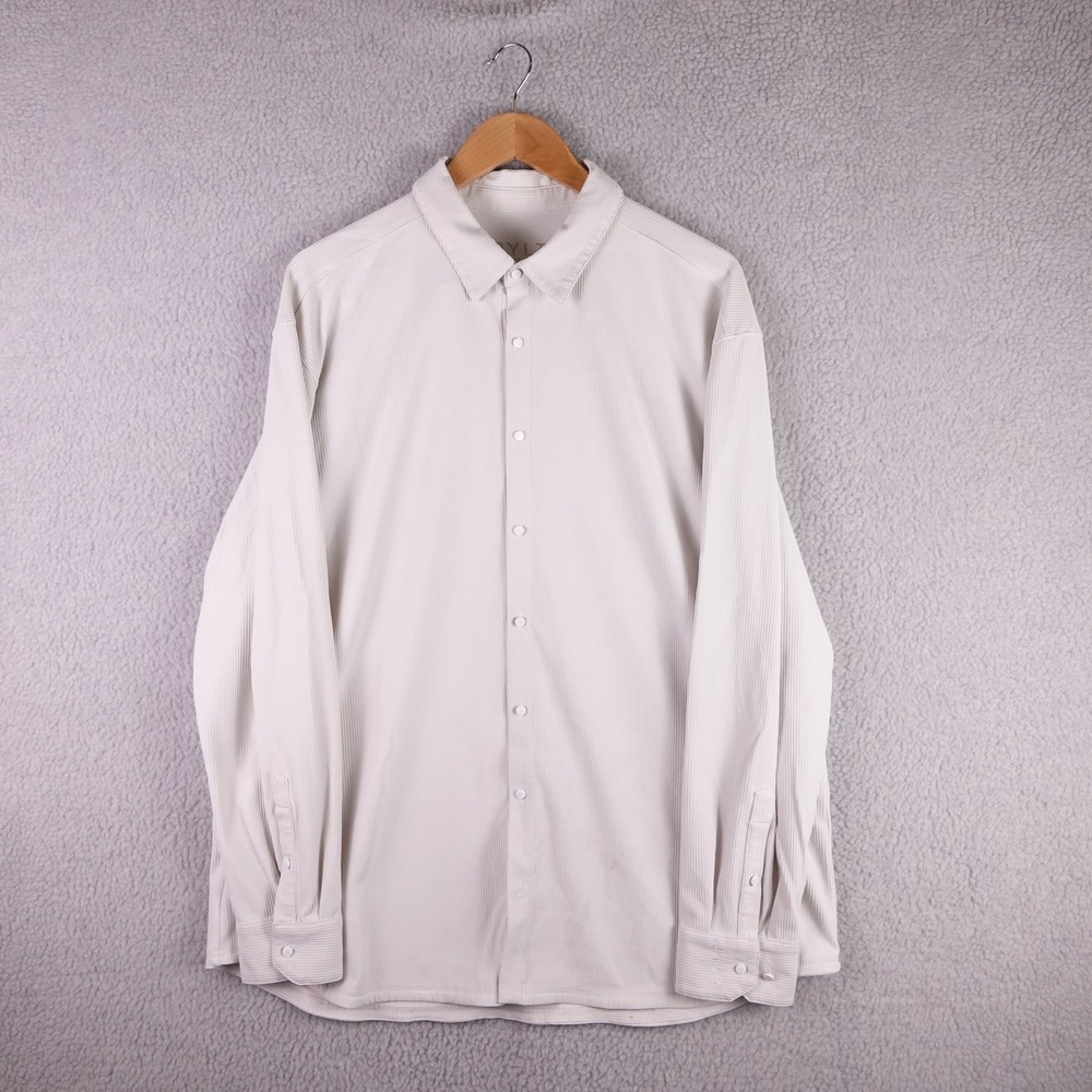 BYLT Premium Basics Mens XXL Ribbed‎ Button Down Shirt Long Sleeve White Stretch